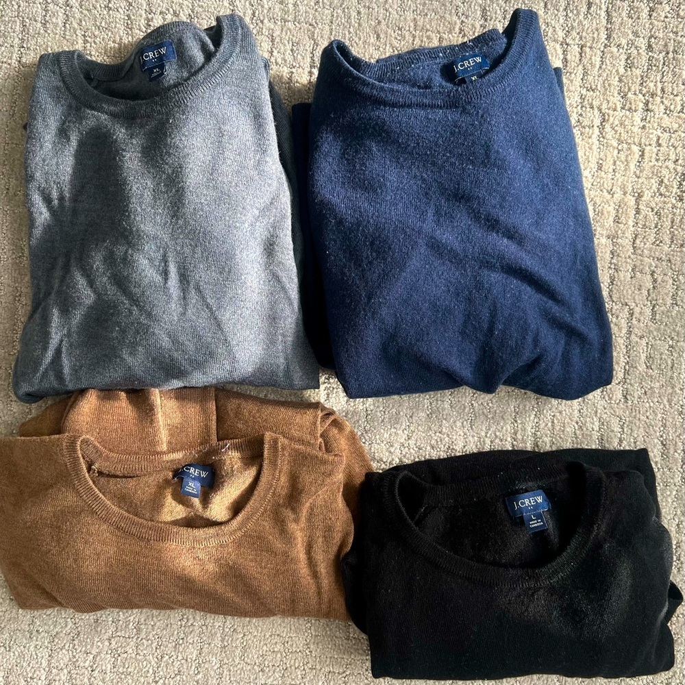 Lot of FOUR 4 J. Crew Mens Sweaters XL / L  Excellent Condition Smoke Free